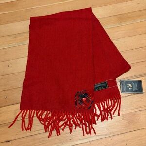 NEW James Pringle Weavers Fringe Scarf Made in Scotland red 100% Wool
